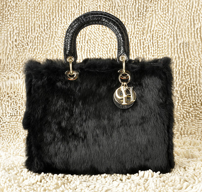 replica jumbo lady dior rabbit hair bag 6322 black